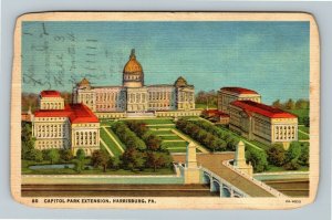 Harrisburg PA-Pennsylvania, Capitol Park Extension, Linen Postcard