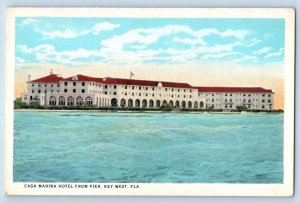 Key West Florida FL Postcard Casa Marina Hotel Pier Lake c1930 Vintage Antique