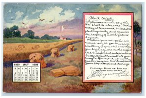 1909 July Calendar Farmers Bank Capital Surplus Indiana Vintage Antique Postcard