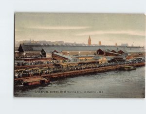 Postcard Landing Stage Waiting Arrival of Atlantic Liner Liverpool England