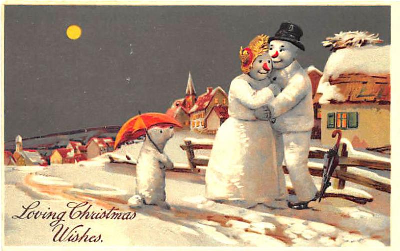 Snowman Family Hugging Loving Christmas Wishes PFB Publisher Postcard