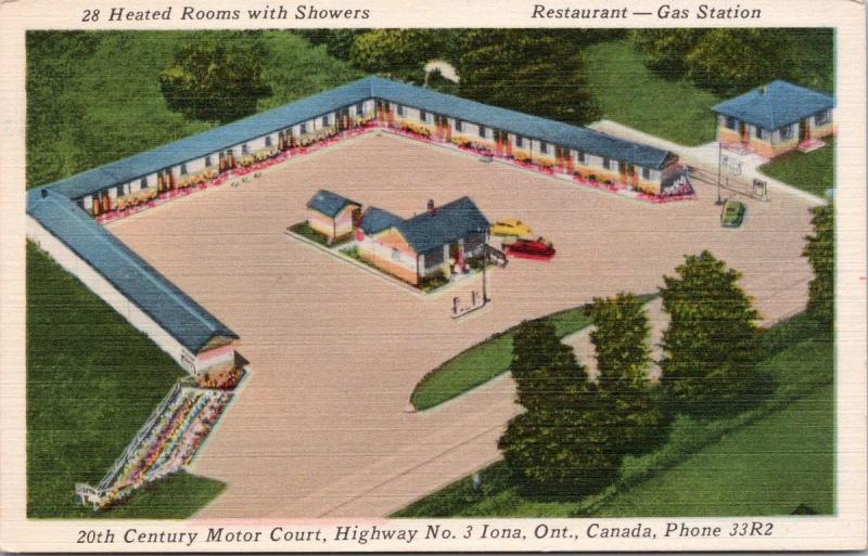 20th Century Motor Court Iona Ontario ON Unused Vintage Linen Postcard E35