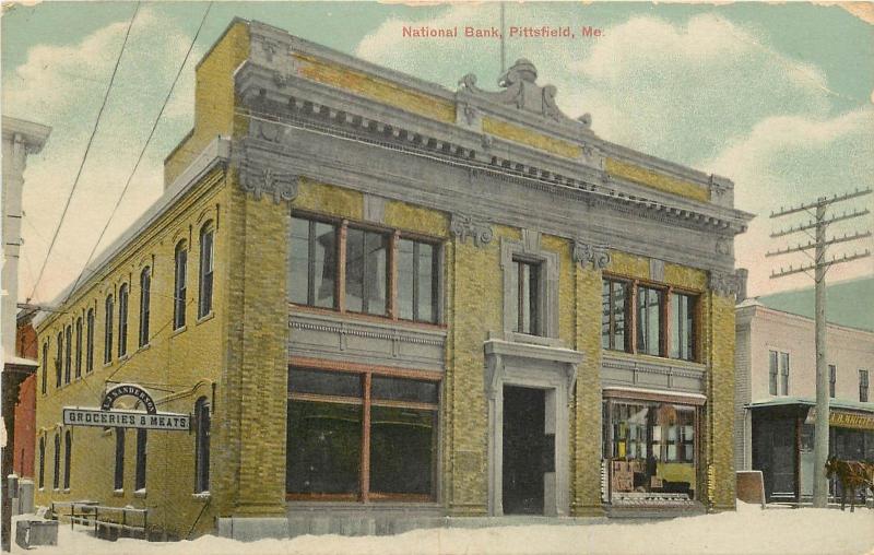 1907-1915 Postcard; National Bank, Pittsfield ME Somerset County, Posted