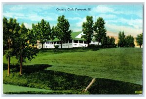 c1940s Country Club Trees Scene Freeport Illinois IL Unposted Vintage Postcard