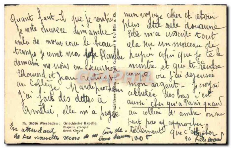 Old Postcard Wiesbaden Griechische Kapelle