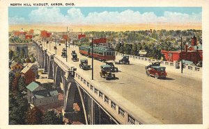 North Hill Viaduct Streetcar Cars Street Scene Akron Ohio 1920s postcard