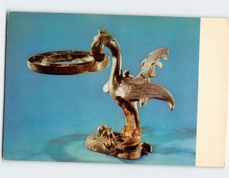 Postcard Bronze Lamp with Bird Stand Han Dynasty Relics Unearthed in China