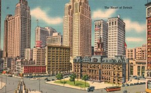 Vintage Postcard 1930's The Heart Of Detroit Michigan Chaffee & Co. Pub.