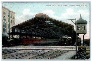 1910 Train Shed Union Depot Railroad Grand Rapids Michigan MI Vintage Postcard