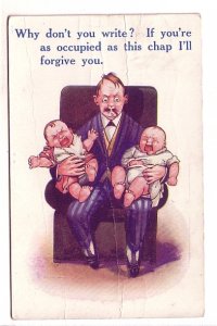 Why Don't You Write, Unhappy Man with Two Babies, Bamforth Humour, Used ...