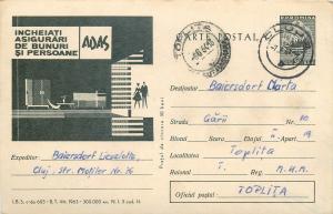 Romania Romanian ADAS Insurance Company postal stationery Cluj Toplita 1964