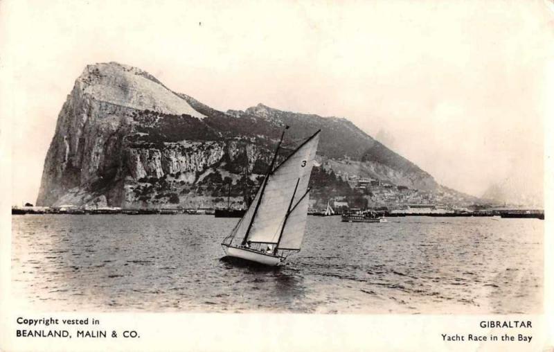 Gibraltar Sailboats Yacht Race in the Bay Real Photo Antique Postcard J66446