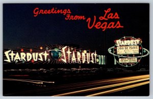 Stardust Hotel On The Strip At Night, Las Vegas, Nevada, Vintage Chrome Postcard