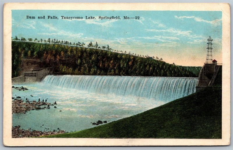Vtg Springfield Missouri MO Dam & Falls Taneycomo Lake 1920s View Postcard