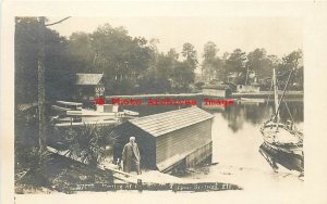 FL, Tarpon Springs, Florida, RPPC, Inlet View, Boat House, ML Zercher No B7653