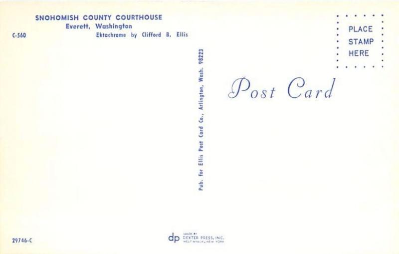 EVERETT WASHINGTON SNOHOMISH COUNTY COURTHOUSE POSTCARD c1960s