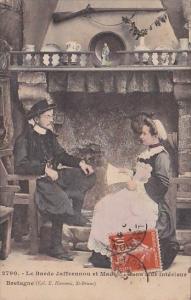France Bretagne Le Barde Jaffrennou et Madame dans leur interieure 1908