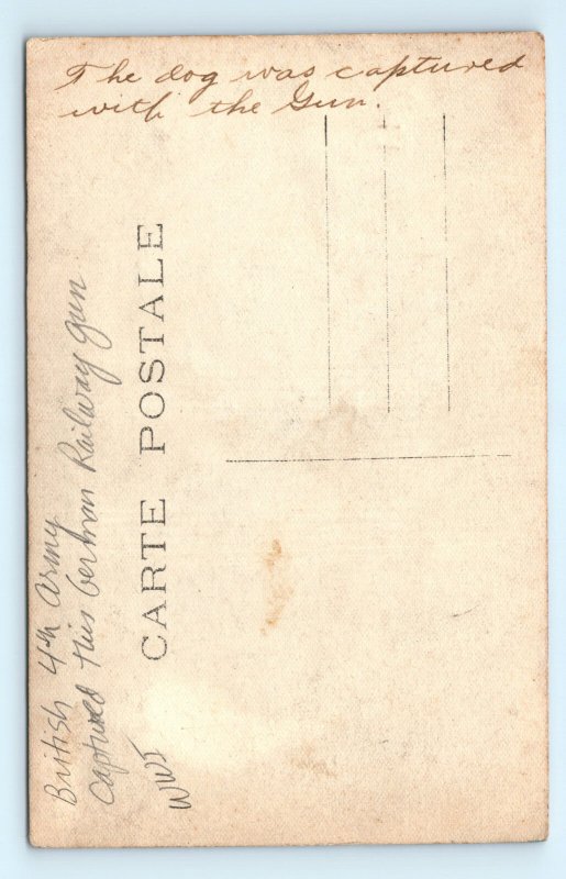 WWI Dog On German Railway Gun Captured Real Photo Postcard RPPC