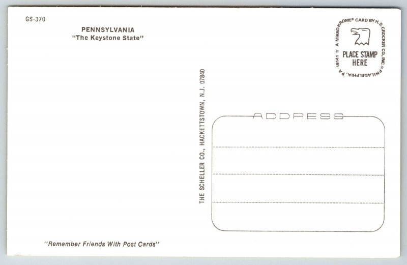 State Map~Pennsylvania~Keystone State~Vintage Postcard