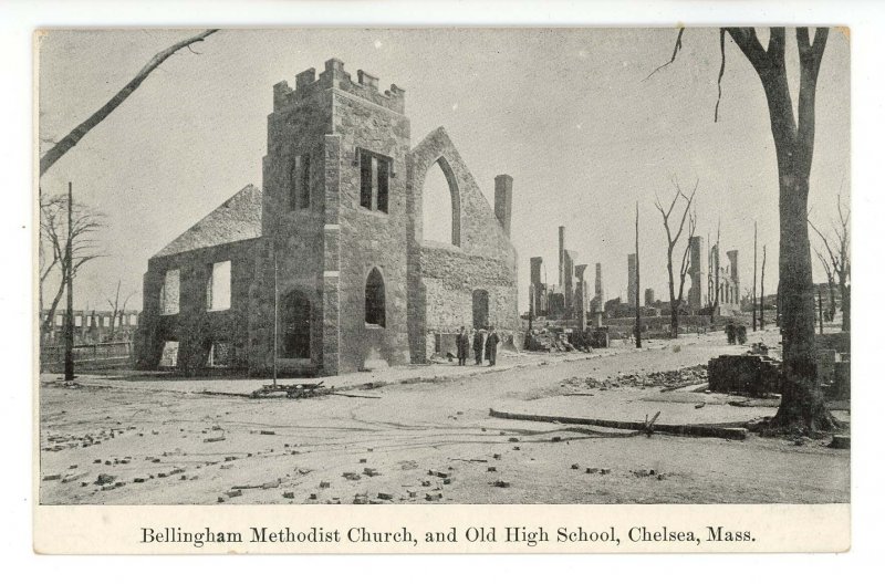 MA - Chelsea. Fire Ruins Apr 12, 1908.Bellingham Meth. Church & High School