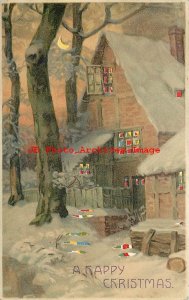 Christmas, Die Cut Hold-to-Light, Snow Covered Large House, 1912 PM