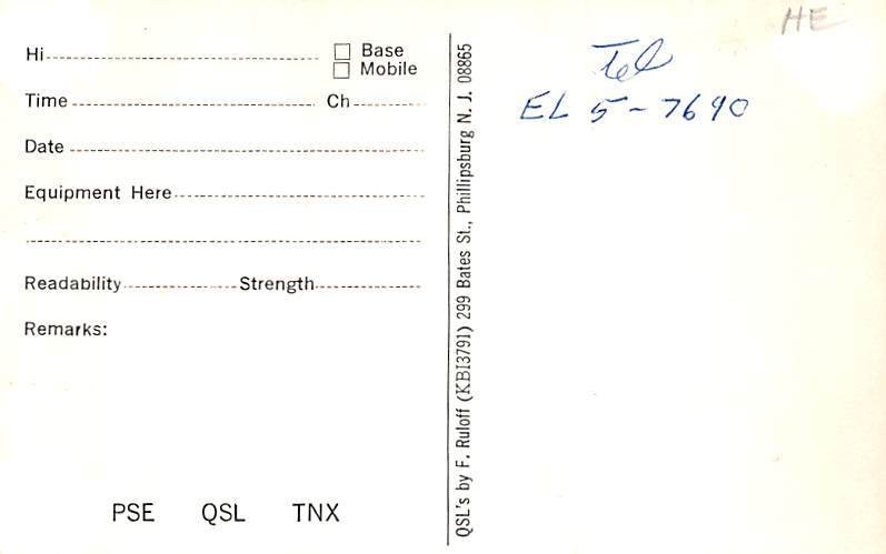 KBG0960 Elizabeth, NJ, USA QSL Unused 