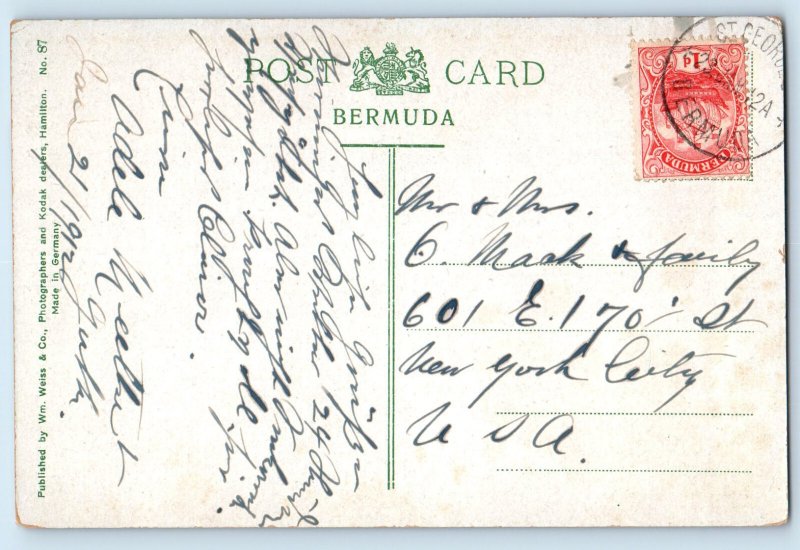 Bermuda Postcard Ship Sailing in River Bridge at Norwood c1910 Antique