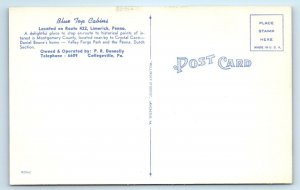 LIMERICK, PA Pennsylvania ~ BLUE TOP CABINS  c1940s Roadside Linen Postcard