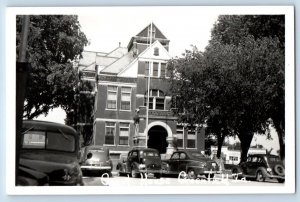 Greenfield Iowa IA Postcard RPPC Photo Court House Building Cars c1950's Vintage