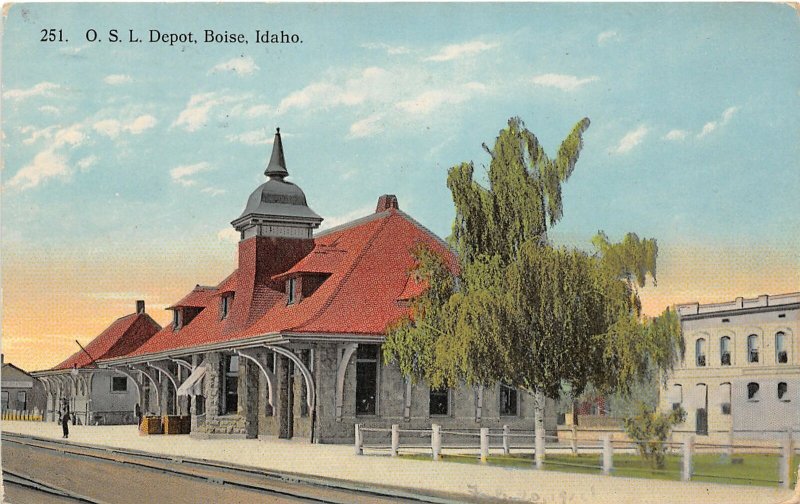 G17/ Boise Idaho Postcard 1914 O.S.L. Railroad Depot Building 3