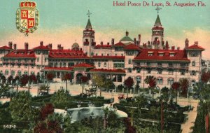 Vintage Postcard Hotel Ponce De Leon Fountain Landscaped St. Augustine Florida