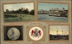 Greenwich England Clock Heraldic Seal Royal Naval School College c1910 Postcard