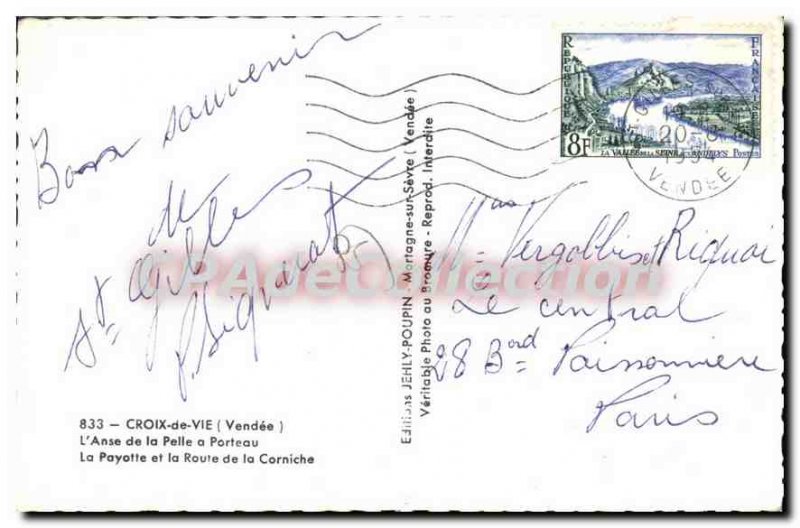 Old Postcard Croix De Vie L'Anse De La Pelle A Porteau the Payotte