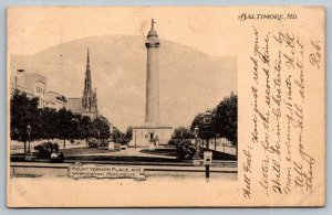 1906  Baltimore Maryland  Mount Vernon Place  Washington Monument  Postcard