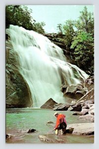 Trout Fishing Below Beautiful Mountain Waterfalls Western NC Postcard UNP VTG 