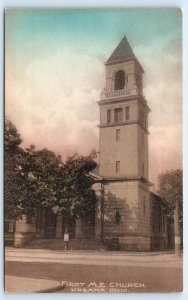 URBANA, Ohio OH ~ Handcolored FIRST M.E. CHURCH Champaign County Postcard