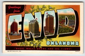 Greetings From Enid Oklahoma Postcard Large Letter Curt Teich State Chrome