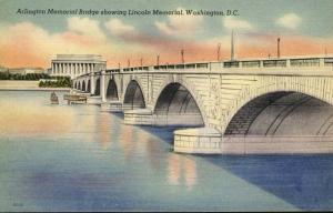 Arlington Memorial Bridge ~ Washington DC ~ Monument Vintage Linen Postcard