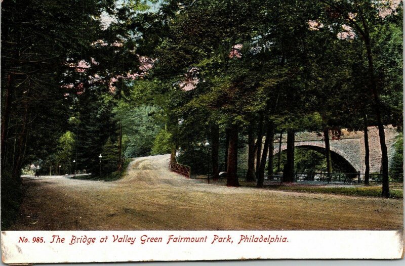 Bridge Valley Green Fairmount Park Philadelphia PA Antique Germany Postcard DB 