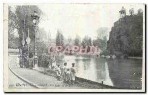 Old postcard Buttes Chaumont Lake and Belvedere