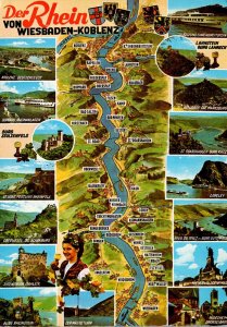 Germany Map Of The Rhein From Wiesbaden To Koblenz 1969