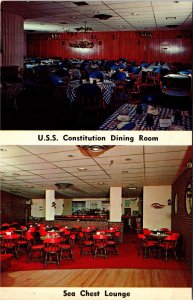 Postcard ME Portland Portlander Hotel Dining Room & Sea Chest Lounge 1950s S88