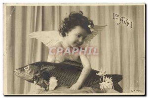 Old Postcard Fantasy Easter Angel Fish Child