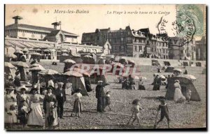 Old Postcard Mers les Bains Beach at low tide and Casino