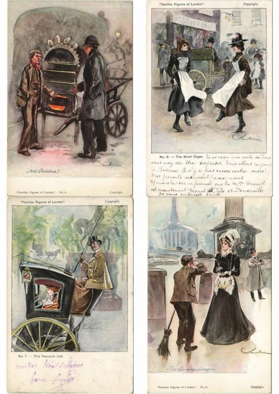 LONDON TYPES FAMILIAR FIGURINES OF LONDON 12 Vintage Postcards (L4337)
