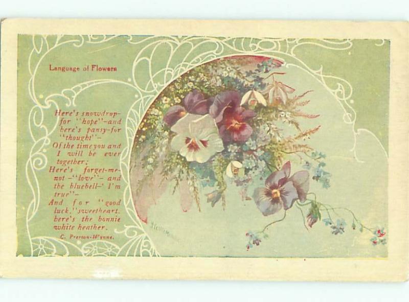 Pre-Linen Language Of Flowers signed BEAUTIFUL PANSY FLOWERS AC4127