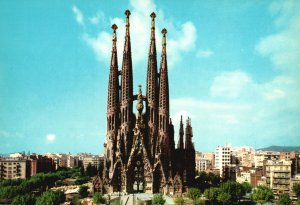 Postcard Expiatory Temple of the Holy Family Church Basilica Barcelona Spain