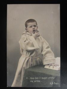 French: Aussi etait-it maigre comme.... / shows Boy as Preacher Monk Friar c1906