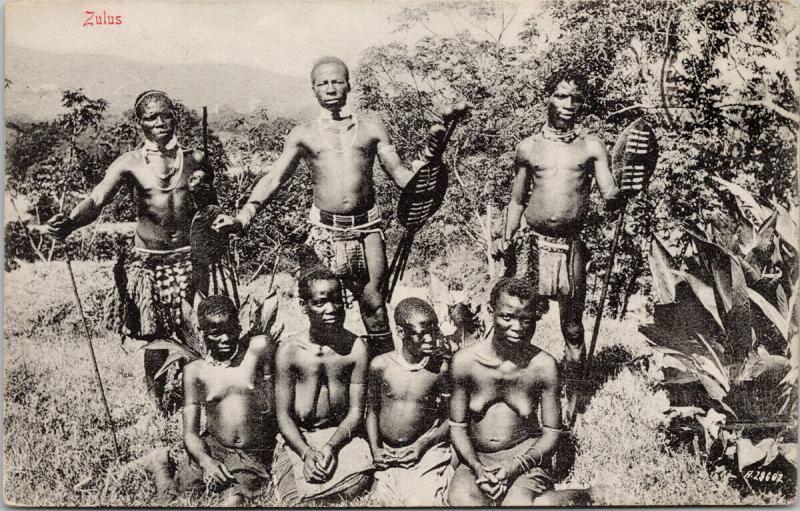 Zulus Warriors Men Women Children Africa c1910 Rittenberg Postcard E56