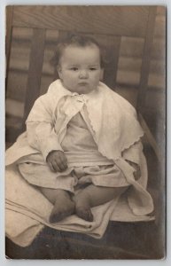 RPPC Chubby Baby Sweet Face White Cape Scarf Real Photo Postcard T21